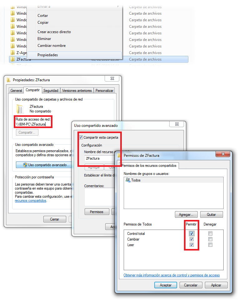 Compartir carpeta y otorgar permisos en Windows 7