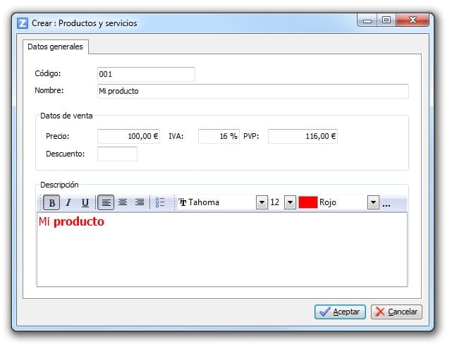 Crear producto con texto ilimitado correctamente
