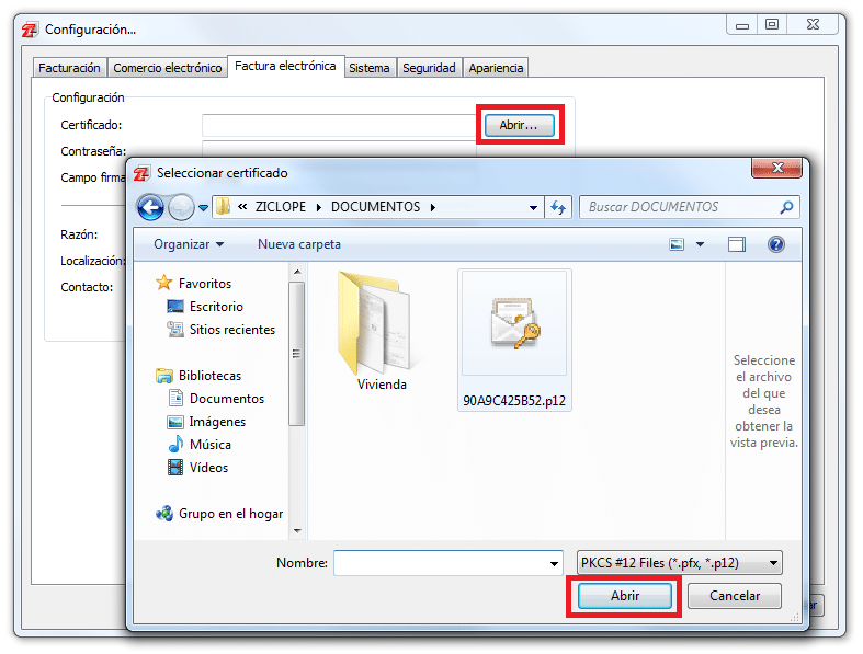 Factura electrónica - selección del certificado digital Factura electrónica - selección del certificado digital