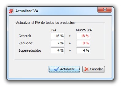 Utilidad para actualizar el IVA al 21% y 10% de todos los productos