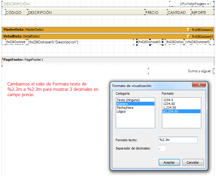 Mostrar más decimales en el precio en el diseño de factura. Parte 3.