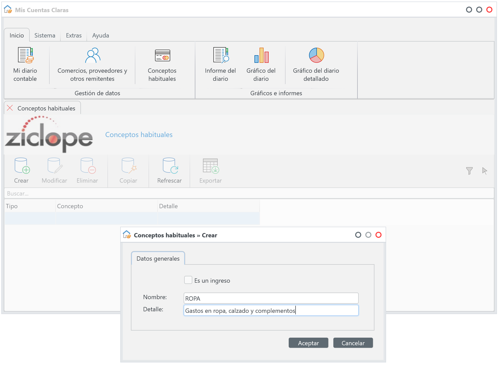 Mis Cuentas Claras - Paso 1- Conceptos habituales