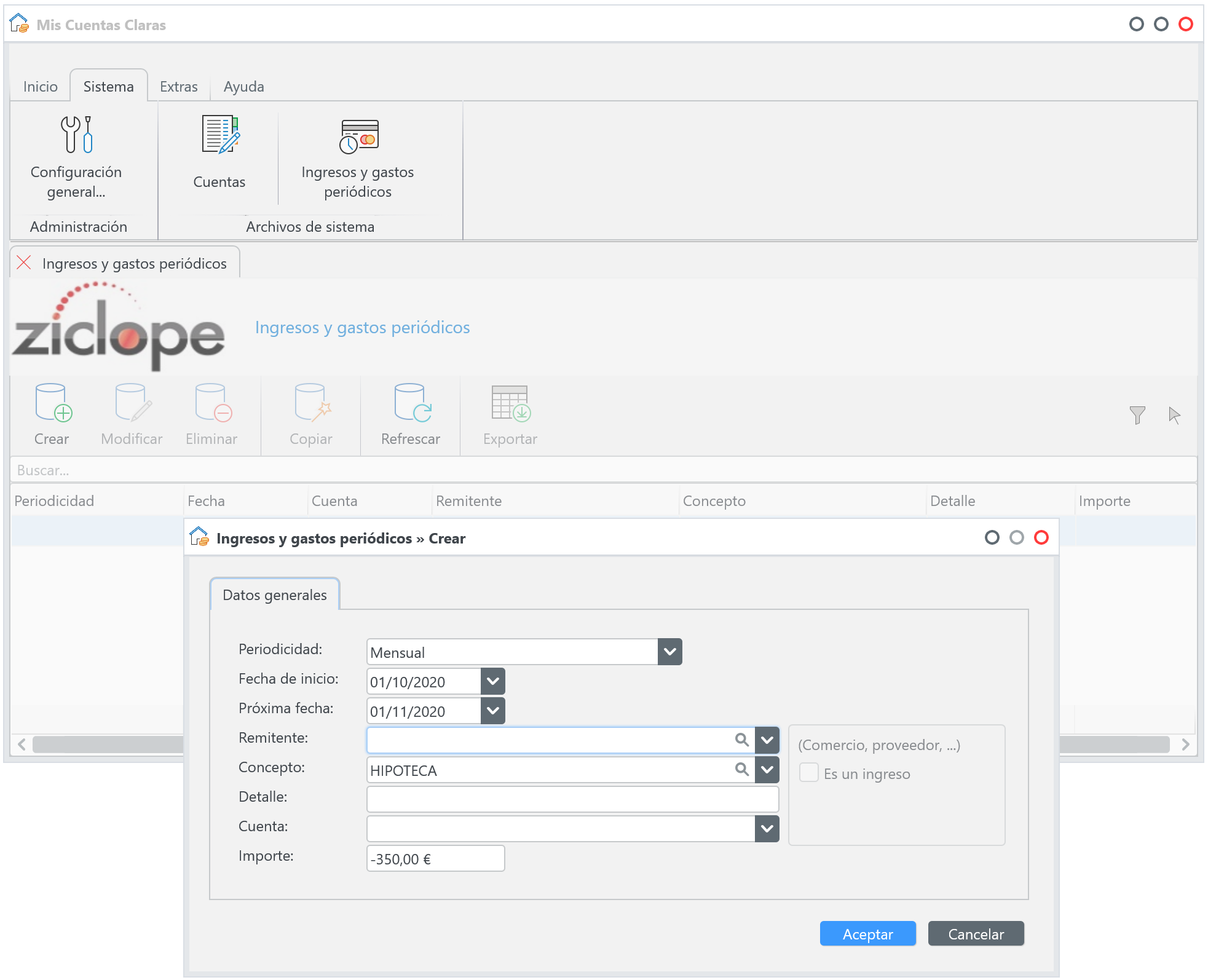 Mis Cuentas Claras - Paso 4 - ingresos y gastos periódicos