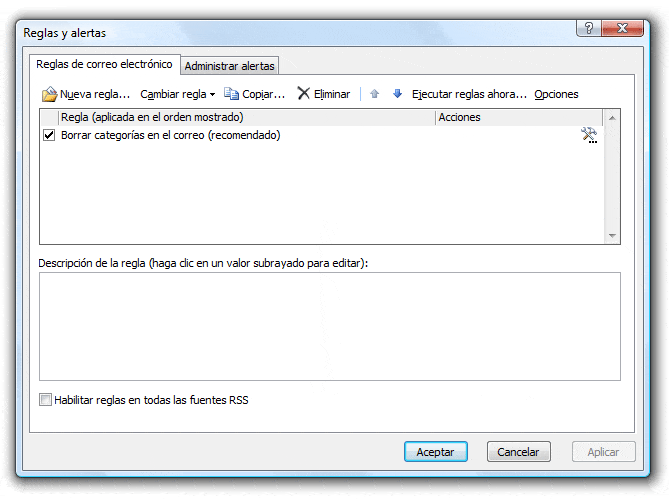 Reglas y alertas en Microsoft Outlook