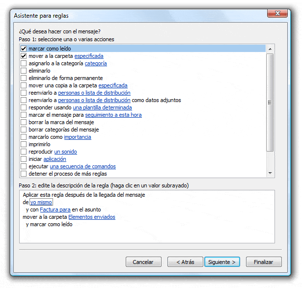 Reglas y alertas en Microsoft Outlook