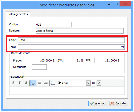 Editor del formulario de productos 4