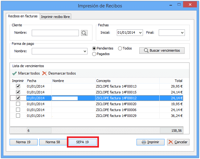 Generar fichero de remesas en formato SEPA
