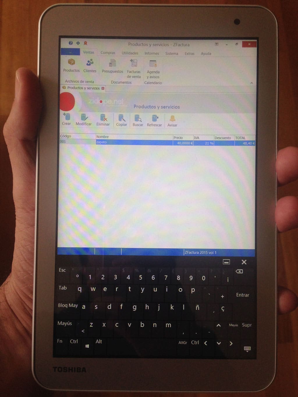 ZFactura 2015 en tablet windows 8.1 - productos