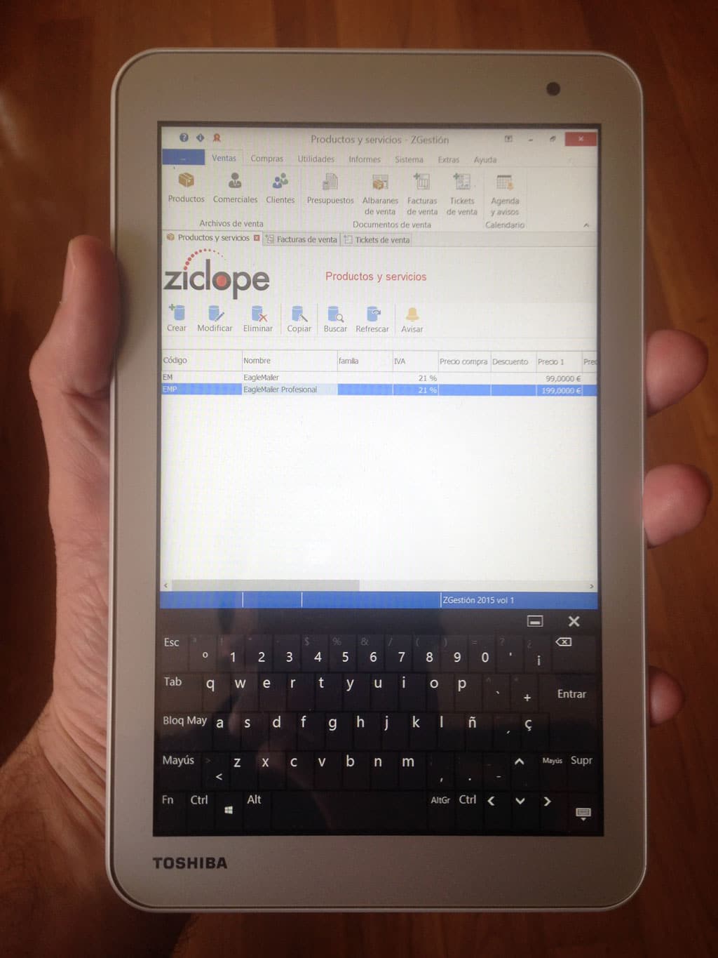 ZGestión Facturación 2015 en tablet windows 8.1