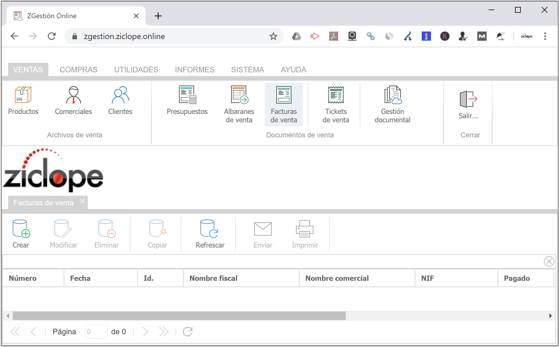 Captura de pantalla de ZGestión Cloud Web 2020