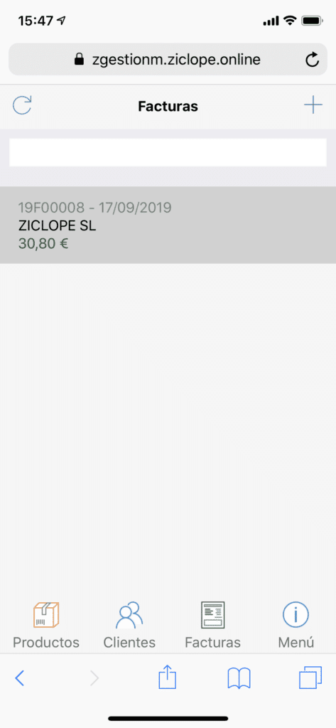 Captura de pantalla de ZGestión Cloud Web móvil 2020